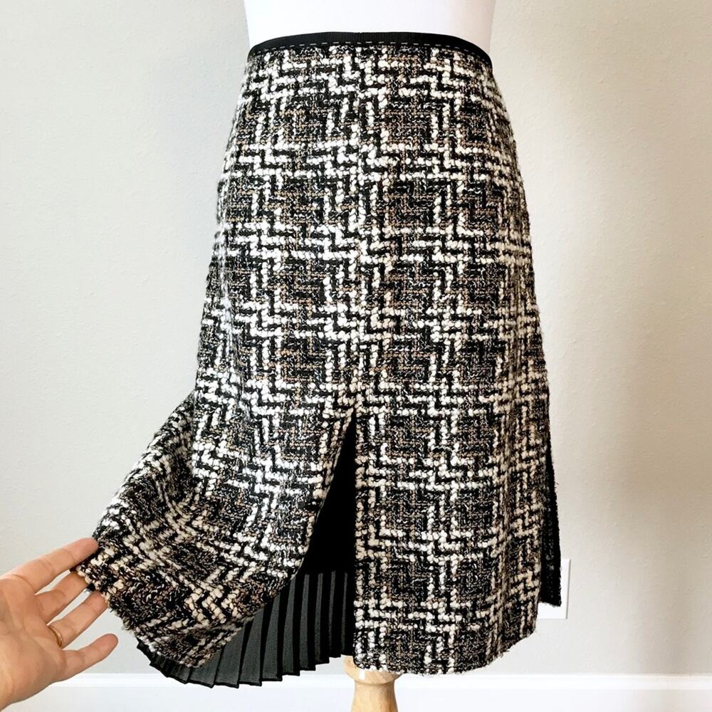 Per Se Tweed Pleated Panel Skirt in Black Brown Cream Women's Size 8 $395